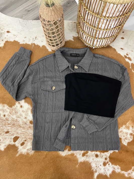 Gray Textured Relaxed Shacket